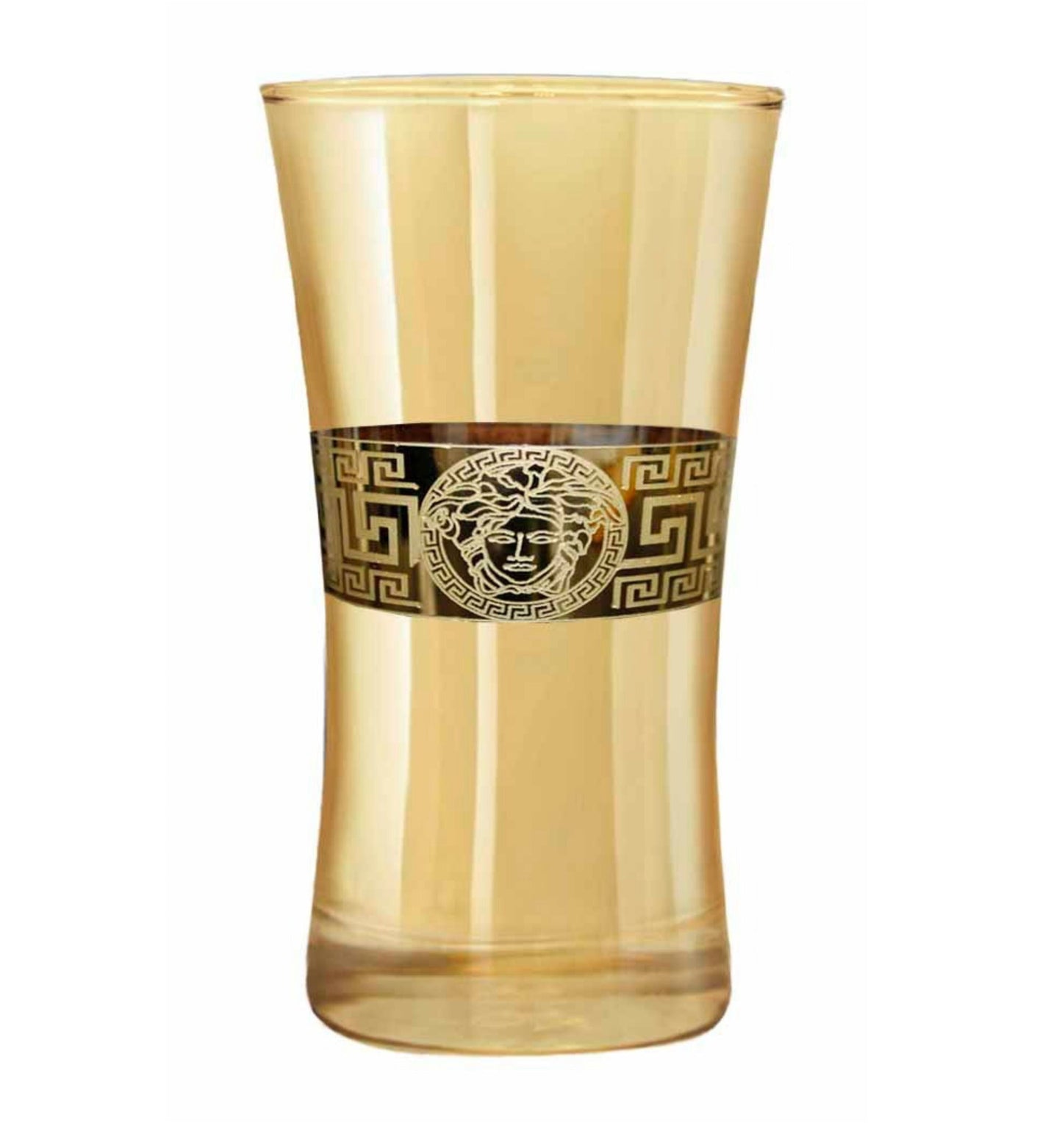 Blue Luxury Glass with Golden Lion Emblem & Greek Key Design