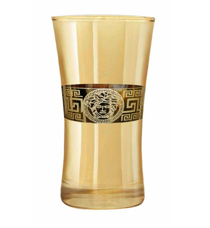 Blue Luxury Glass with Golden Lion Emblem & Greek Key Design