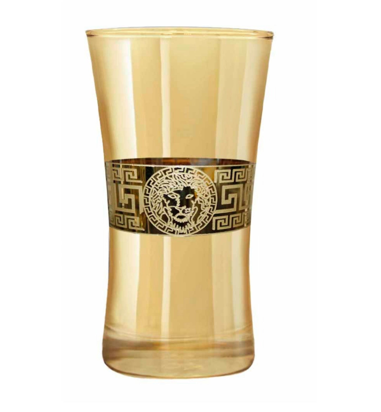 Blue Luxury Glass with Golden Lion Emblem & Greek Key Design