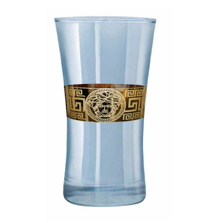 Blue Luxury Glass with Golden Lion Emblem & Greek Key Design