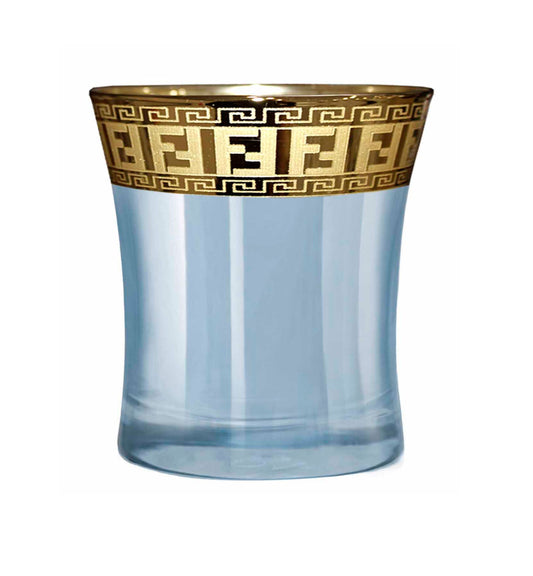 Luxury Blue Glass with Golden Greek Key Design 240 ML