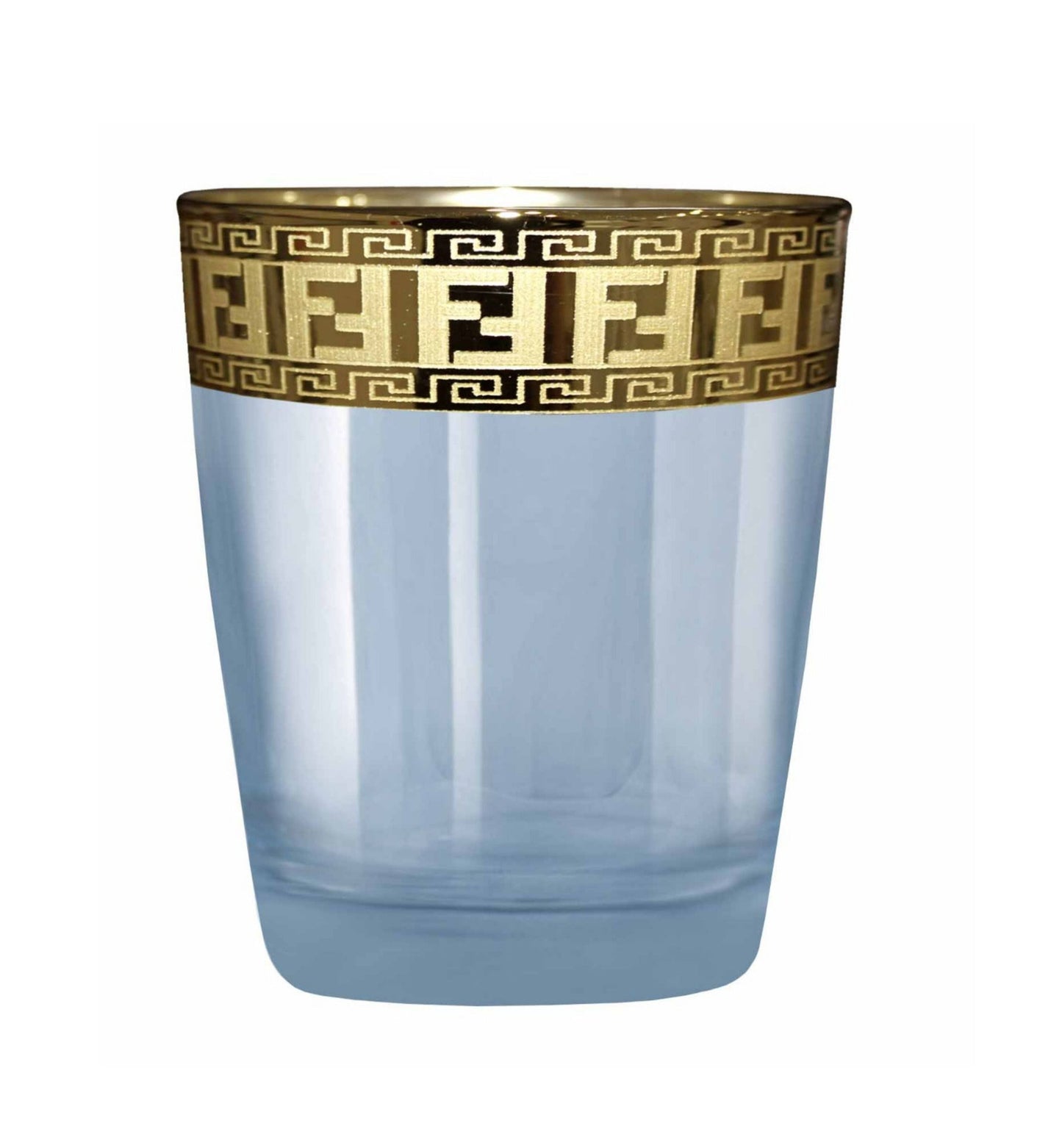 Luxury Blue Glass with Golden Rim & Greek Key Detailing