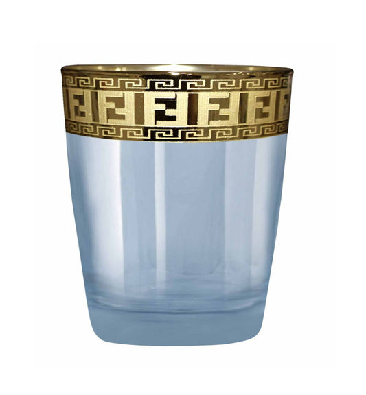 Luxury Blue Glass with Golden Rim & Greek Key Detailing