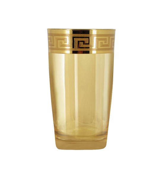 Elegant Golden Glass with Greek Key Rim Design