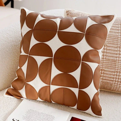 Premium Geometric Leather-Appliqué Cushion Collection – Modern Circle Motif