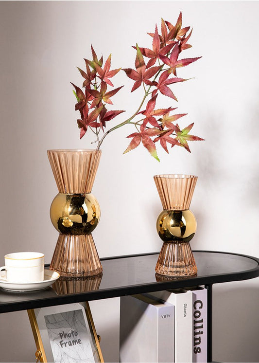 MODERN AMBER GLASS VASE WITH GOLD ACCENTS