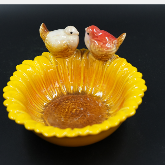 Ceramic Sunflower Bowl with Birds