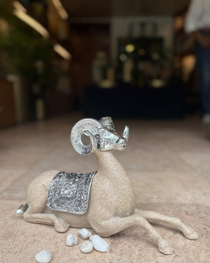 Regal Silver-Horned Ram Figurine