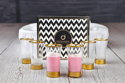 Elegant juice glasses with sunflower print and gold box