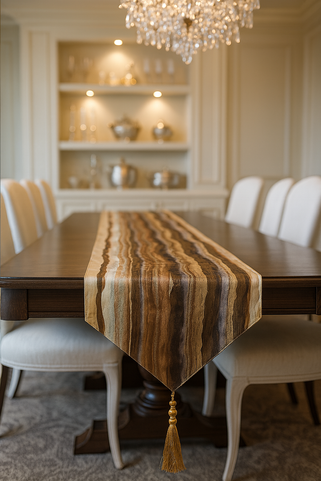 Luxury Marble-Wave Table Runner with Tassel Detailing