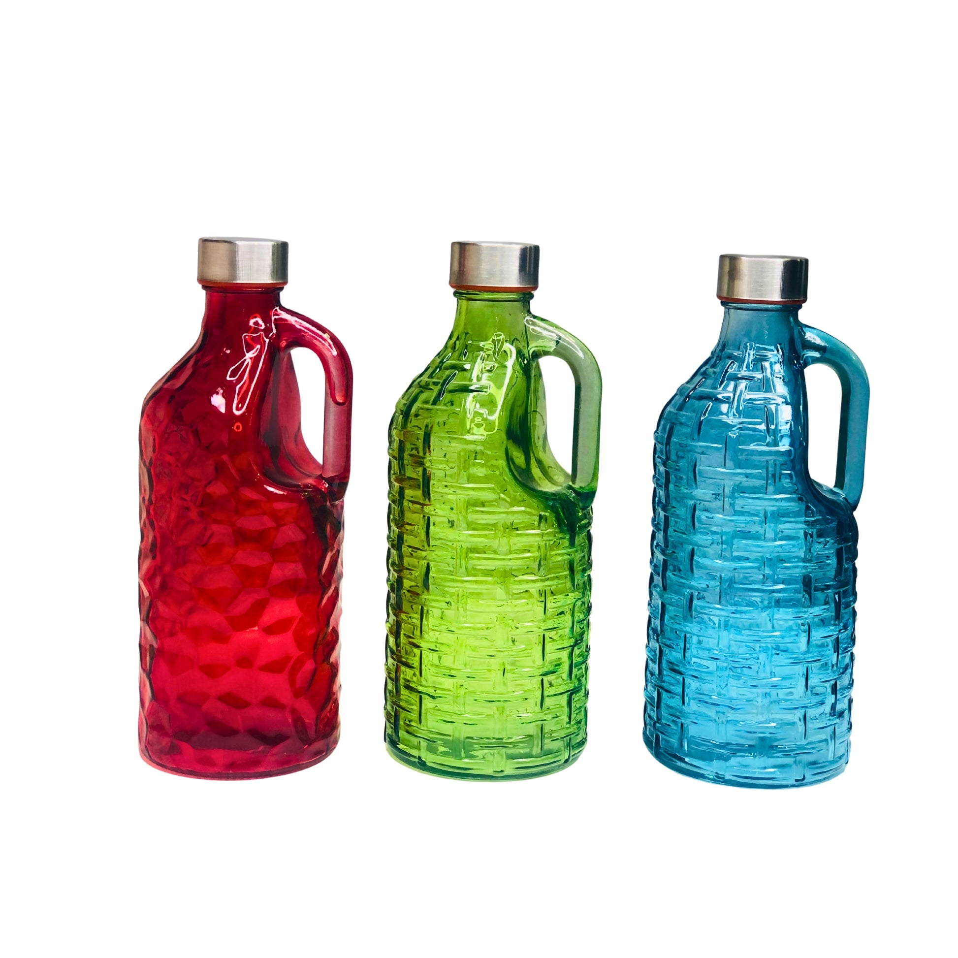 Transparent Glass Bottles with Steel Lid Set of 3