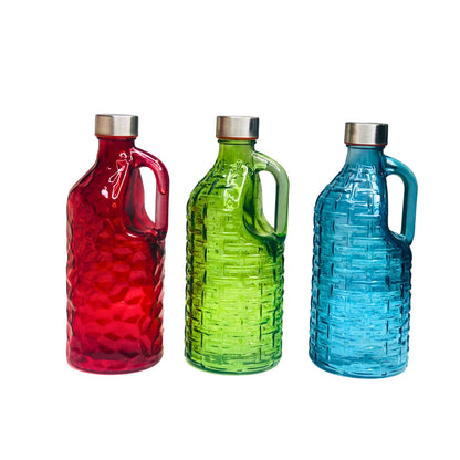 Transparent Glass Bottles with Steel Lid Set of 3