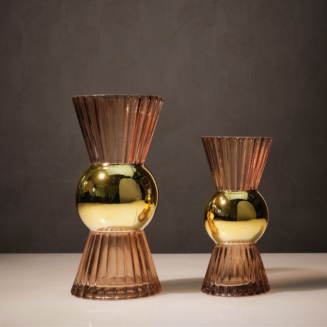 MODERN AMBER GLASS VASE WITH GOLD ACCENTS