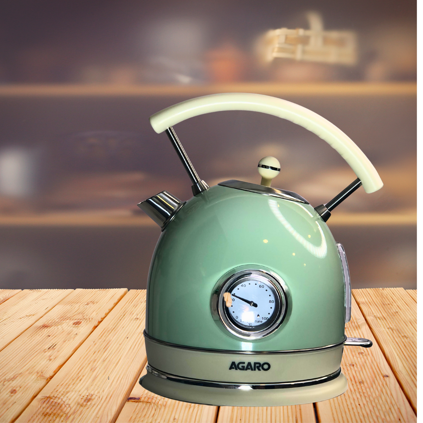Regency Vintage Kettle 1.8L with Temperature Gauge, Hot Water Boiler & Tea Heater with Curved Handle, Visible Water Level Line, Led Light, Auto Shut-Off & Boil-Dry Protection, Green