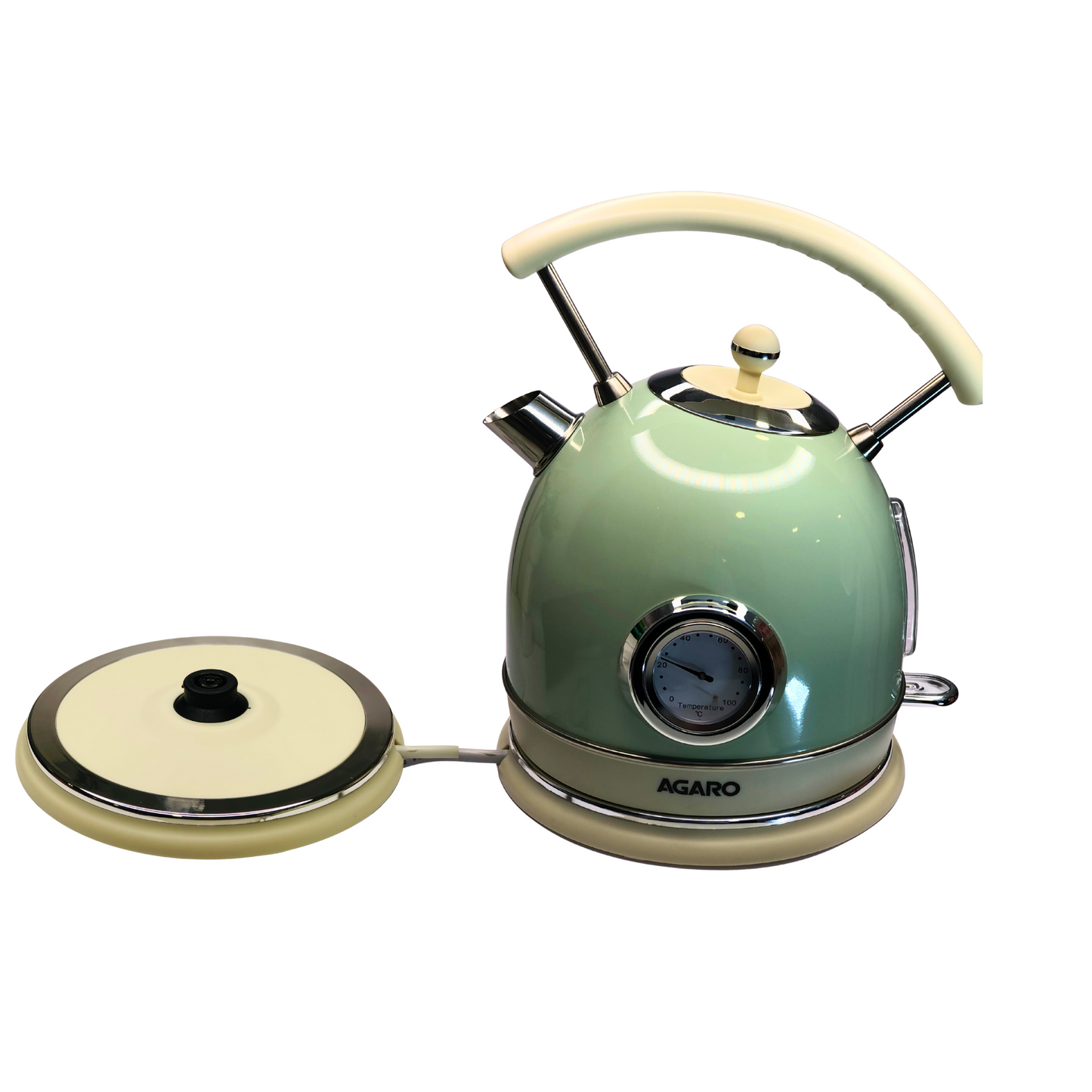 Regency Vintage Kettle 1.8L with Temperature Gauge, Hot Water Boiler & Tea Heater with Curved Handle, Visible Water Level Line, Led Light, Auto Shut-Off & Boil-Dry Protection, Green