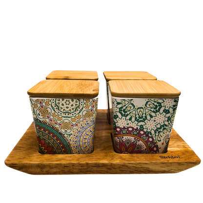 Colored Melamine Storage Canister with Airtight Wooden Lid (Set of 4pcs)