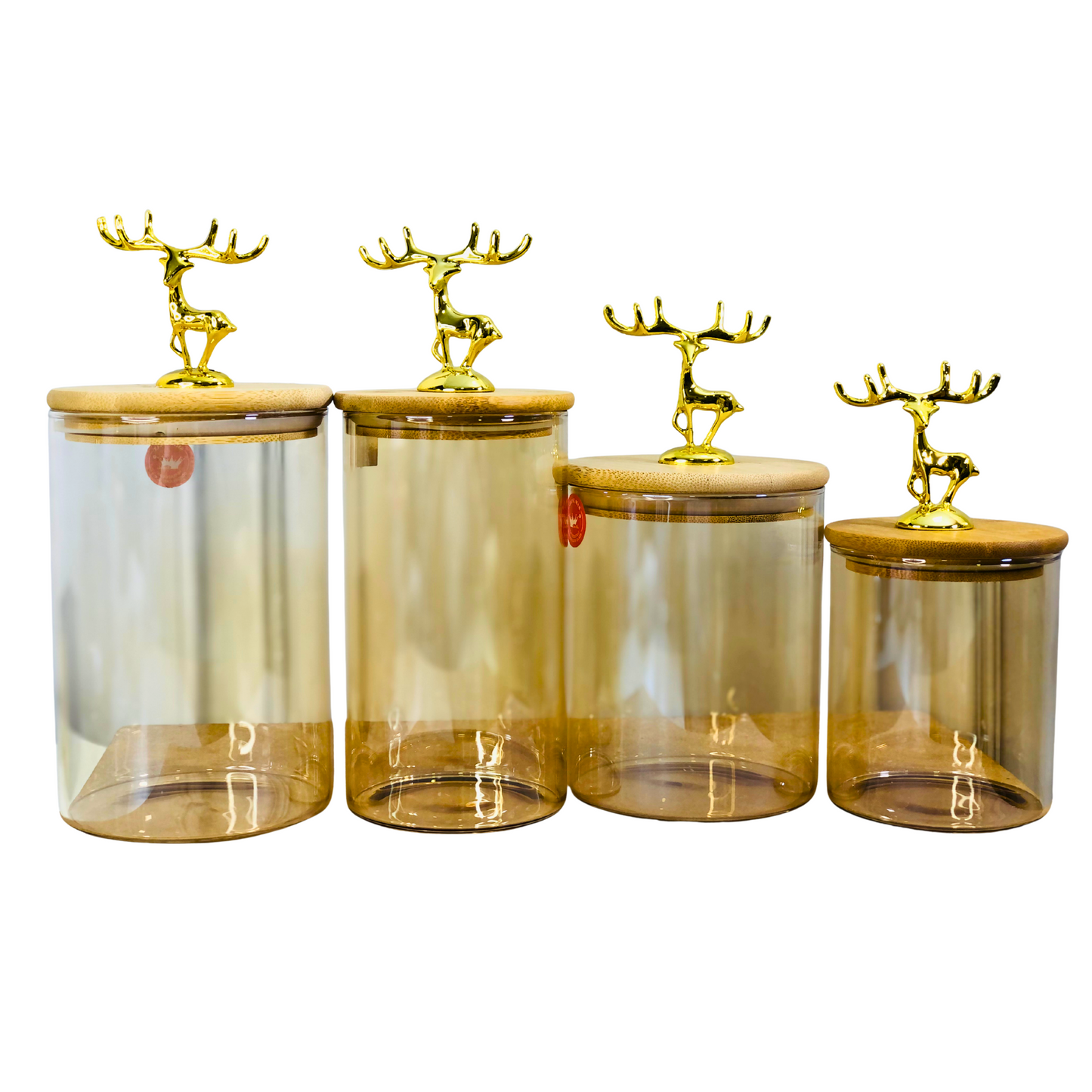 Amber Glass Jar with Elegant Deer Top