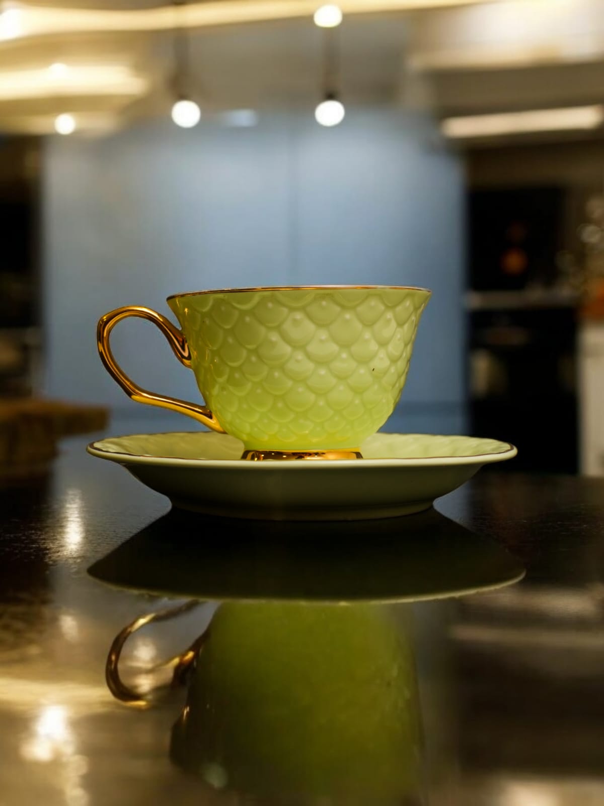 Stylish Green Tea Cup with Gold Handle