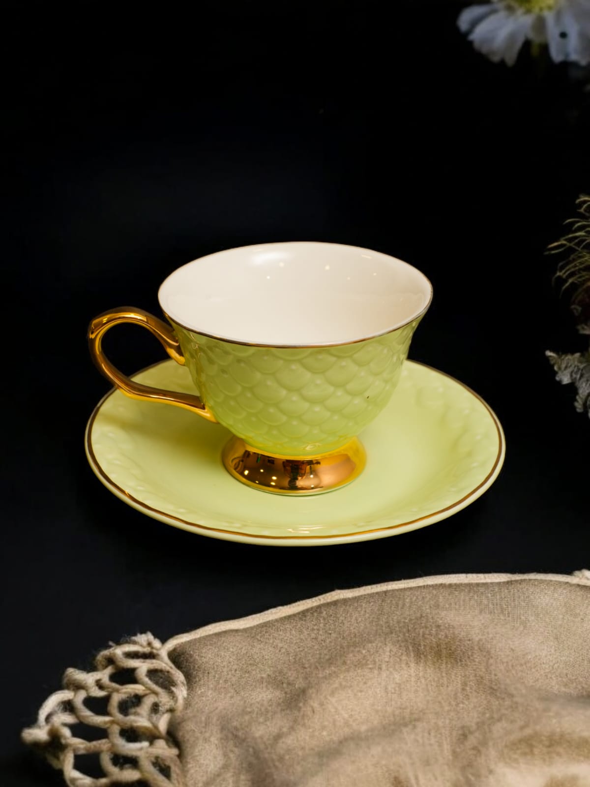 Stylish Green Tea Cup with Gold Handle