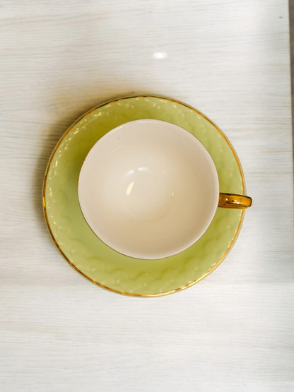 Stylish Green Tea Cup with Gold Handle