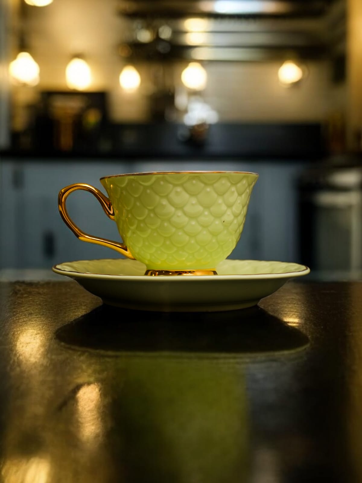 Stylish Green Tea Cup with Gold Handle