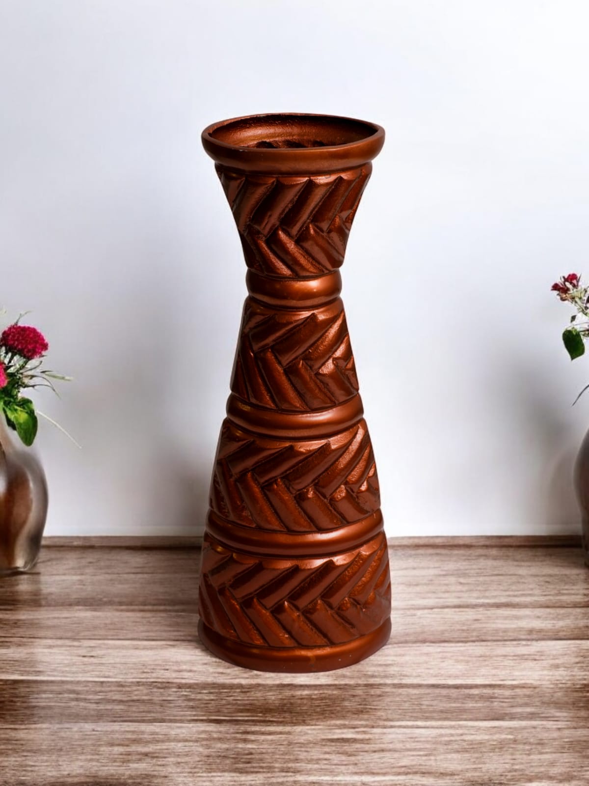 Textured Copper Metal Flower Vase