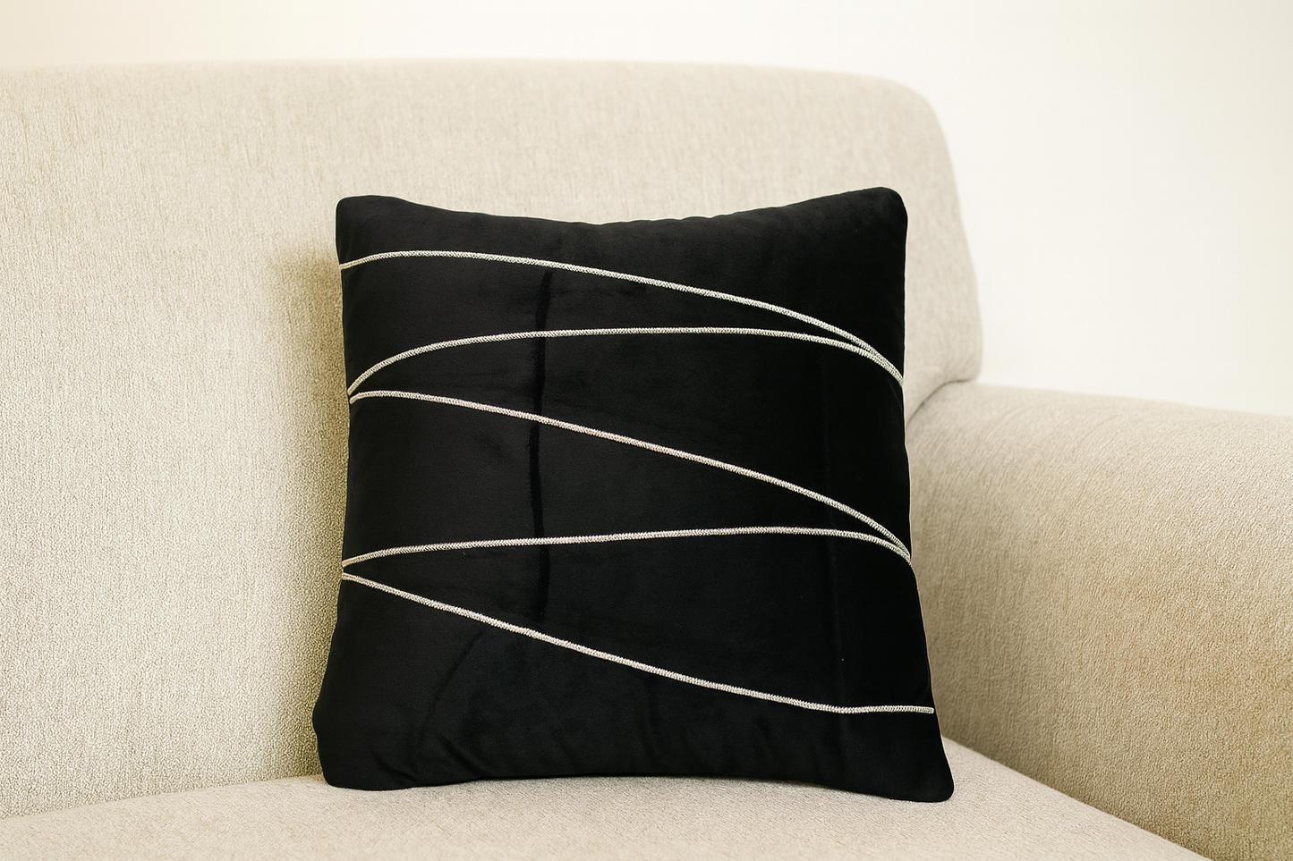 Elegant Linear Embroidered Cushion Cover – 1 Piece