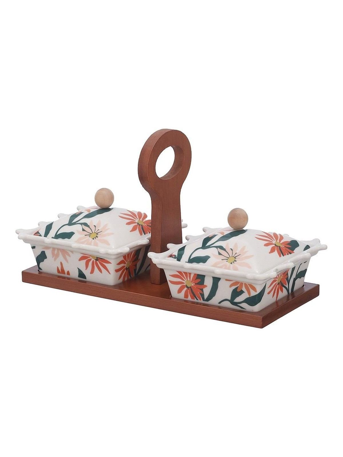 Handcrafted Floral Ceramic Serving Box Set
