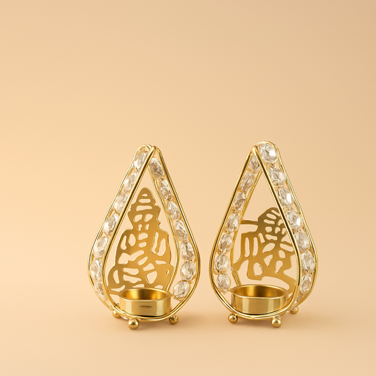 Laxmi Ganesh Crystal Candle Holder (Set of 2)