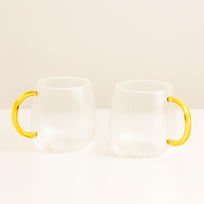 Transparent Glass Mug Set with Green Handles