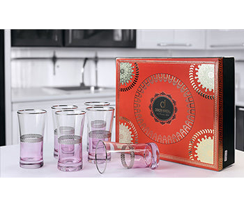 Lady Pink Silver 300ml Juice Glasses With Embossed Platinum Set of 6