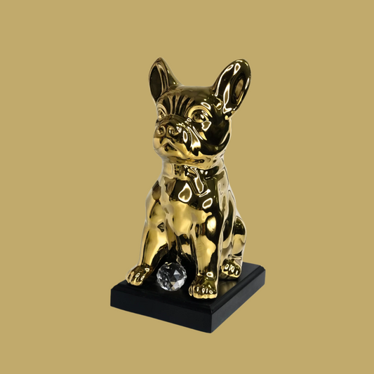 Golden French Bulldog Figurine with Crystal Accent