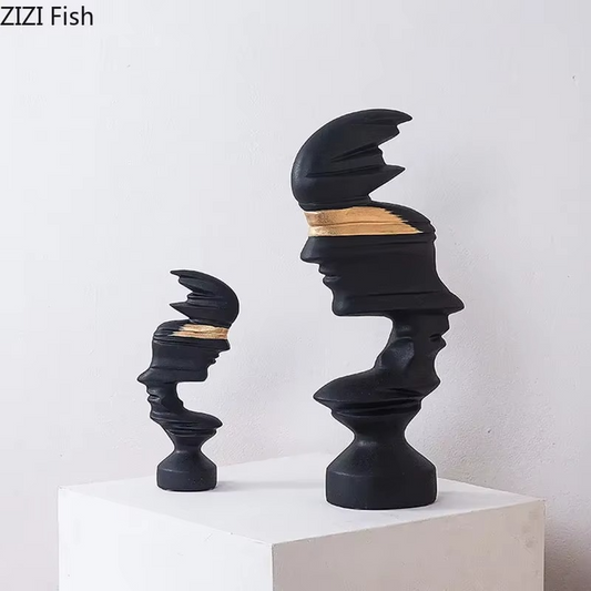 Modern art piece with layered profiles, 44 cm height.