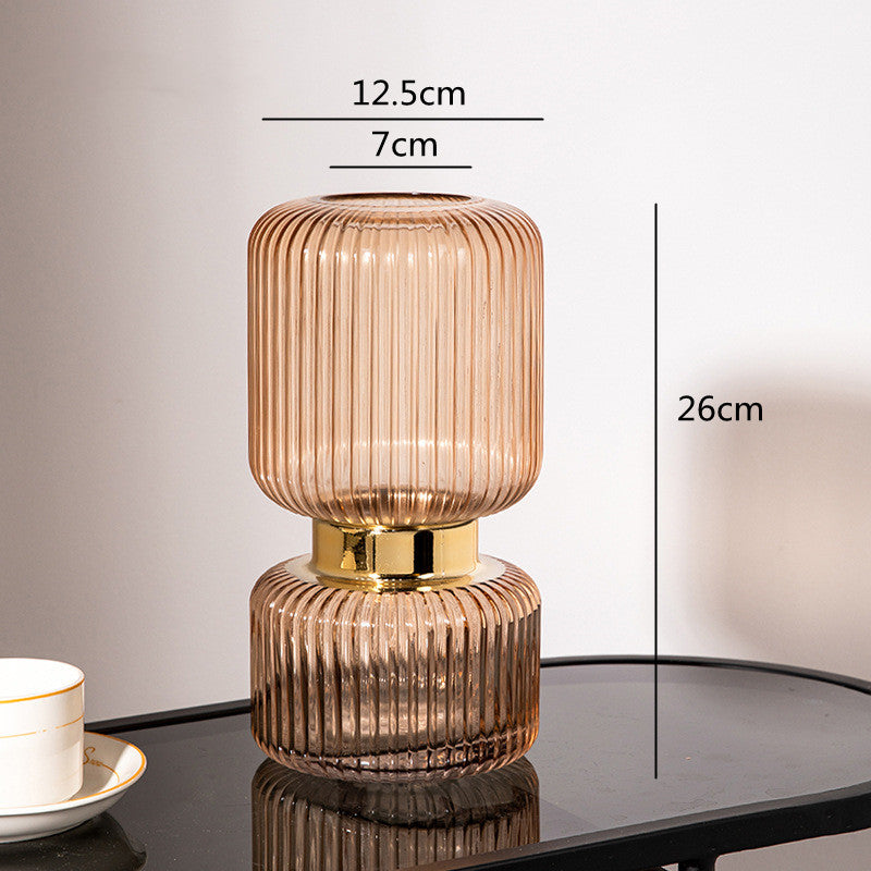 RIBBED GLASS VASE WITH GOLD ACCENT