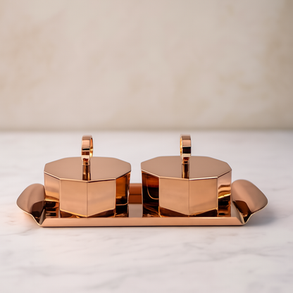 Rose Gold Octagon Jar Set with Tray