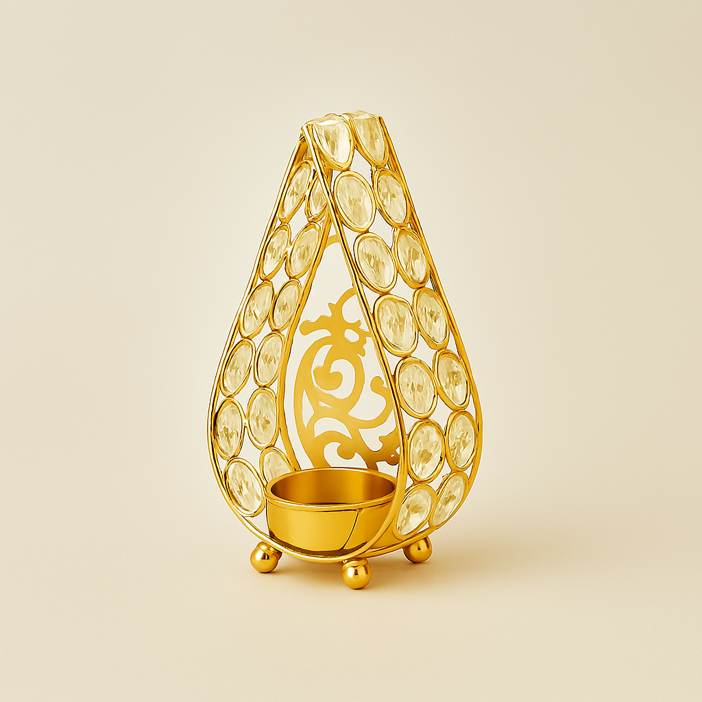 Laxmi Ganesh Crystal Candle Holder (Set of 2)