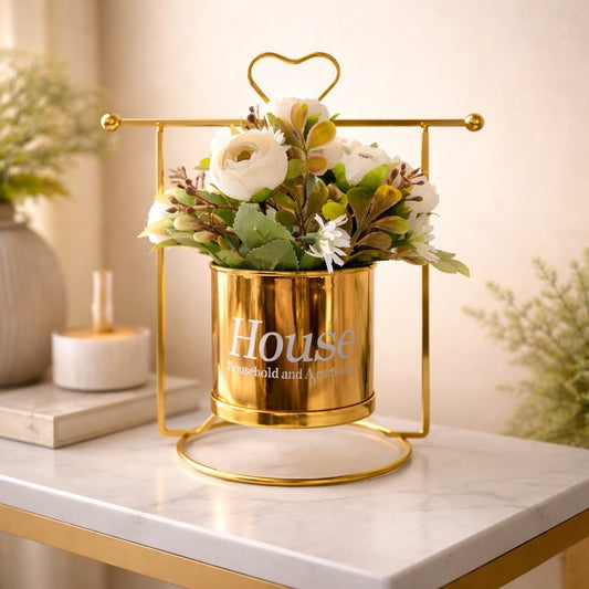 Luxury Golden Hanging Flower Pot Stand – Modern Decorative Tabletop Planter