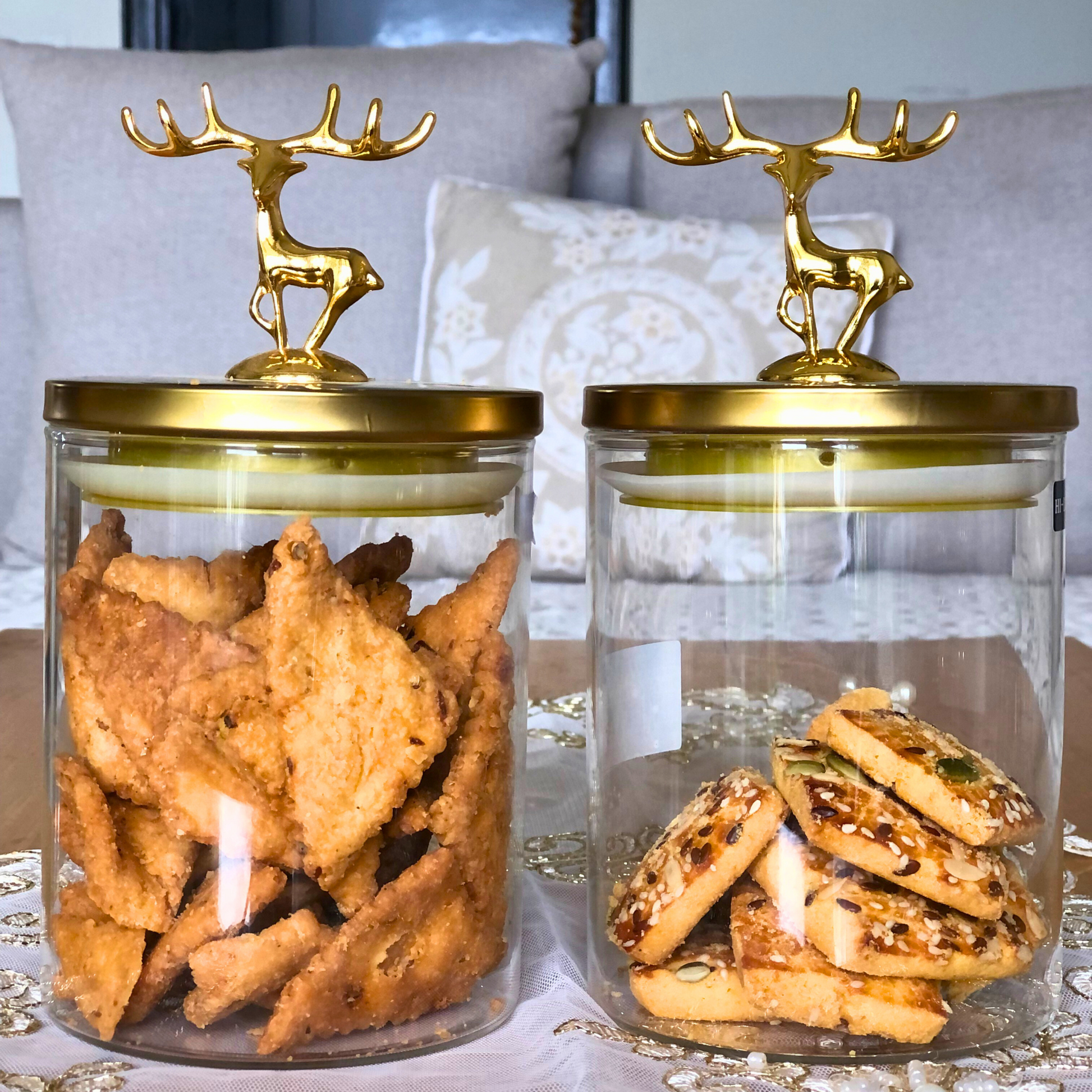 Golden Antler Glass Jar Pack of Two Storage Container Set