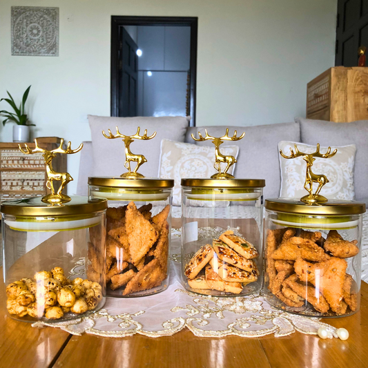 Golden Antler Glass Jar Set Pack of 2 Premium Storage Containers