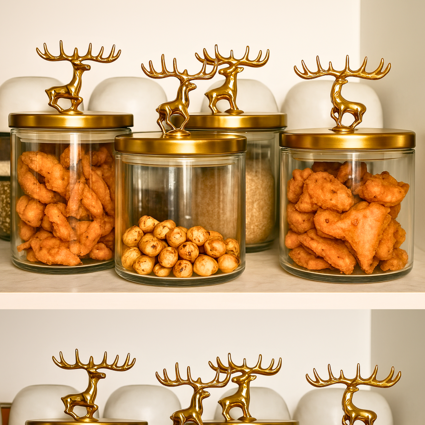 Golden Antler Glass Jar Set Two Piece Premium Storage