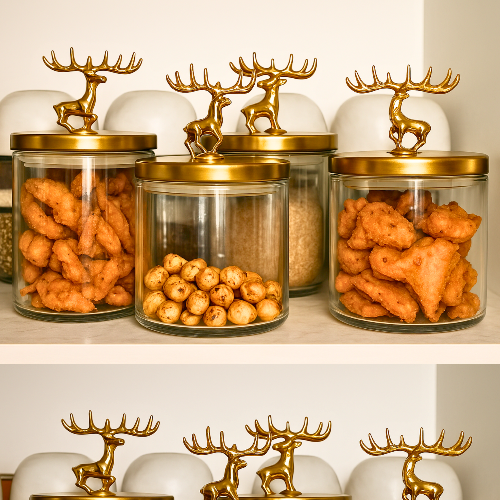 Golden Antler Glass Jar Set Two Piece Premium Storage