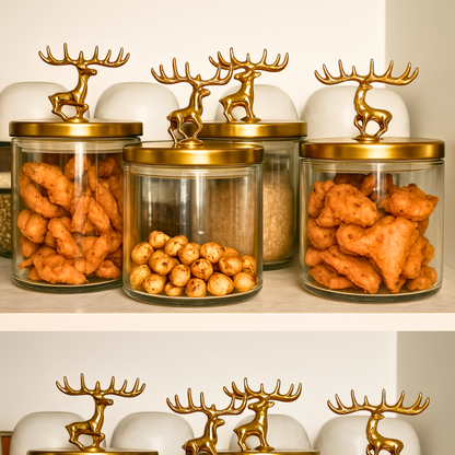Golden Antler Glass Jar Set Two Piece Premium Storage