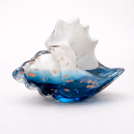 handcrafted blue white glass shell