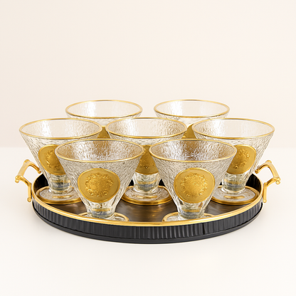 Luxury Gold-Accented Glass Set with Tray