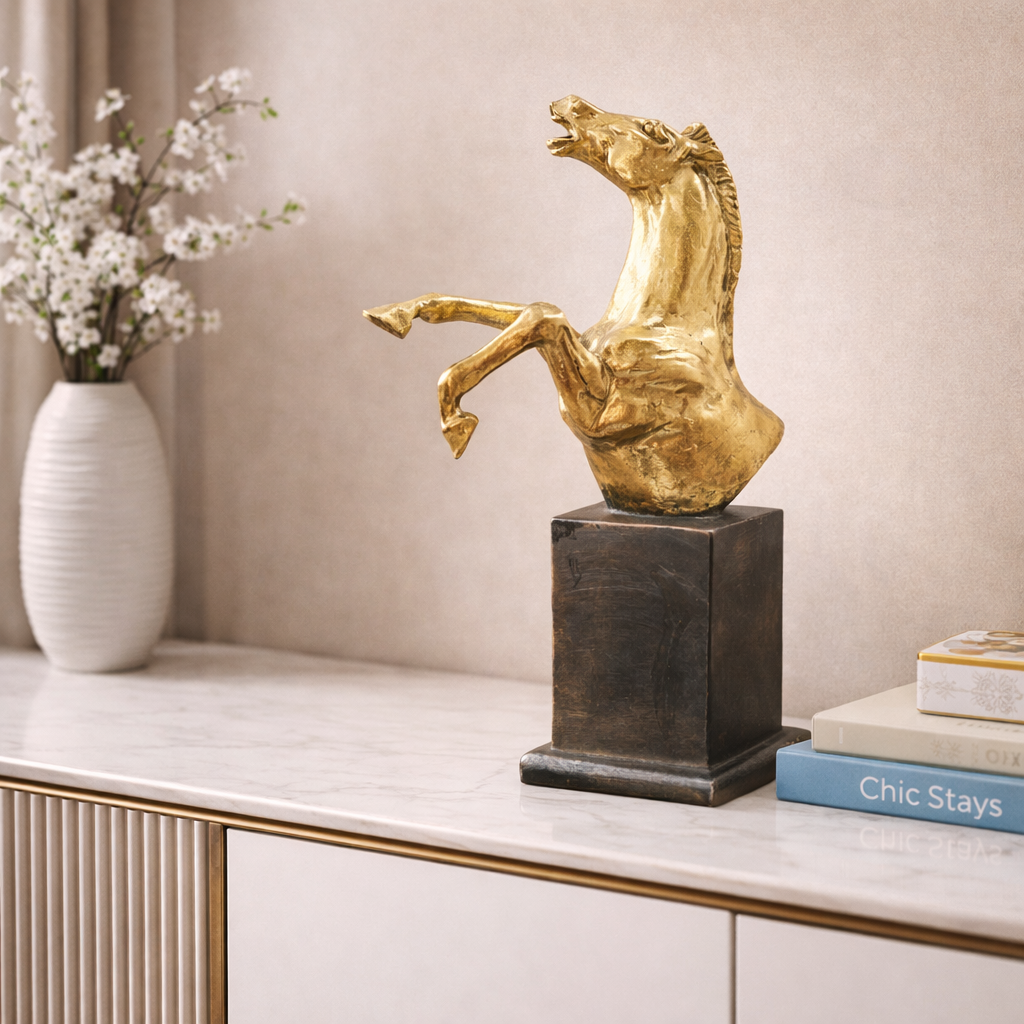 Luxury Golden Rearing Horse Decorative Sculpture
