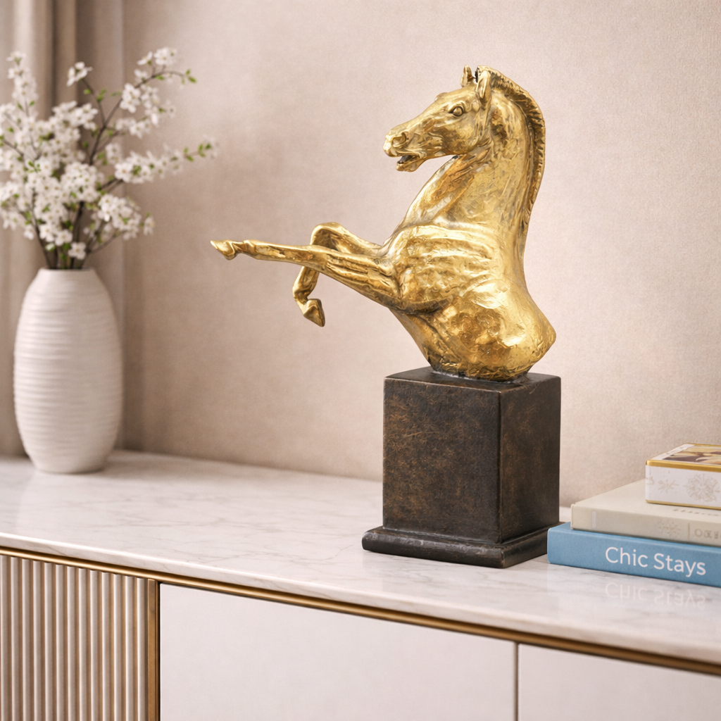 Luxury Golden Rearing Horse Decorative Sculpture