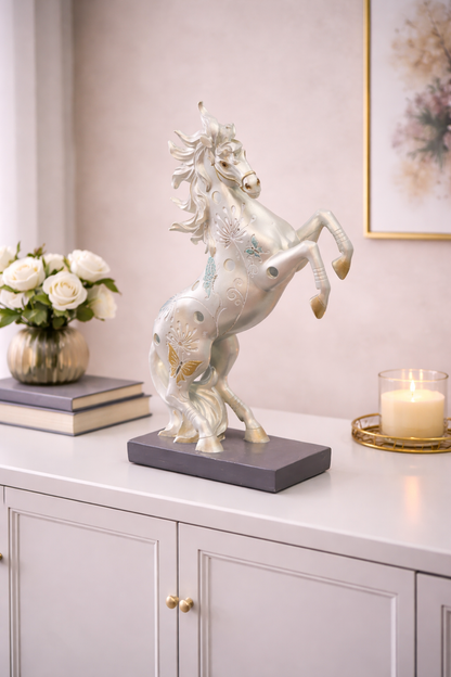 Floral Grace White Gold Horse Sculpture