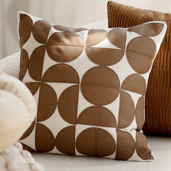 Premium Geometric Leather-Appliqué Cushion Collection – Modern Circle Motif