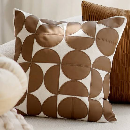 Premium Geometric Leather-Appliqué Cushion Collection – Modern Circle Motif