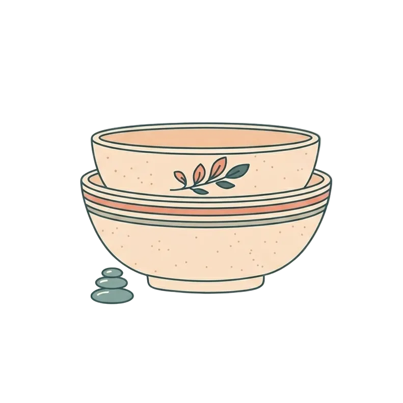 Stack of ceramic bowls with floral design on a transparent background